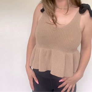 Sweater tank tie shoulders Tan and Black Size Medium